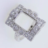 Sterling Silver Semi Mount Ring Setting Emerald OCT 14x10mm Art Deco Style - Syzjewelry